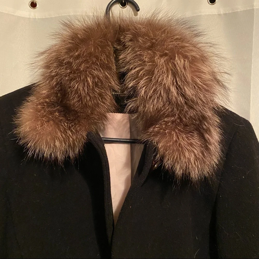 Nicole Miller New York Faux Pink Fur Black Wool coat Size 4. - Picture 3 of 5